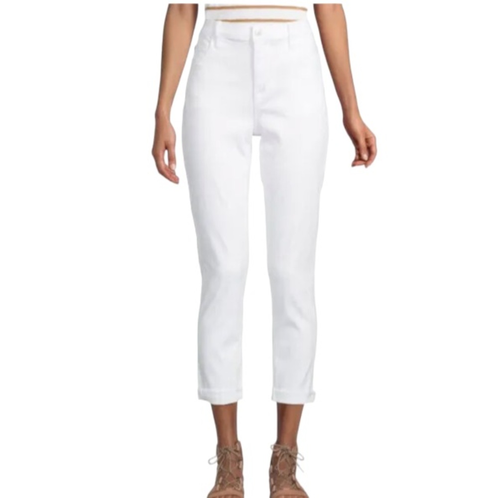 HUDSON JEANS Natalie Midrise Slim Boyfriend Crop Rolled Hem Jeans, White-Size 28